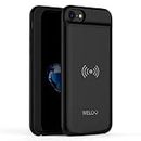 WELUV - Custodia per iPhone 6 6s 7 8 Qi ultra sottile wireless di ricarica custodia 3000 mAh caricabatterie ricaricabile Qi cover da viaggio nero