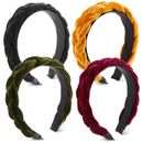 4 Pack Velvet Braided Headbands for Women, Hair Accessories (4 Colors)