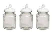 HOMIES, Set of 3 Piece Decorative Food Storage Glass Mason Sealed airtight Jars Container with White Ceramic Bird Lid for Home Kitchen, Commercial Use (250ml Each)(Size: 8 * 8 * 14cm)