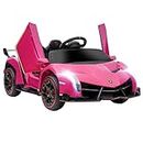 HOMCOM Lamborghini Veneno Licensed 12V Kids Electric Ride On Car with Butterfly Doors, Powered Electric Car with Remote, Music, Horn, Suspension for Ages 3-6 Years - Pink