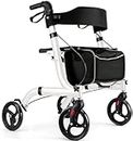 Healconnex Rollator Walkers for Seniors-Folding Rollator Walker with Seat and Four 8-inch Wheels-Medical Rollator，White
