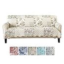 Great Bay Home Patchwork Scalloped Printed Furniture Protector Stain Resistant Sofa Cover (Sofa, Taupe)