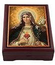 Needzo Rosary Box Immaculate Heart of Mary Sacred Heart of Mary Wooden Icon Box For Rosary Jewelry Prayer Bead Keepsake Box 5 1/16 Inch, Religious Gift Idea For Man, Woman