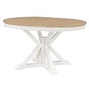 FIVEGIVEN Farmhouse Dining Table for Kitchen 54x42 Inch Expandable Oval Table Top with Hidden Butterfly Leaf Trestle Pedestal Base Natural Wood/White