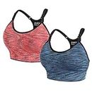 QXURkut 2 Pack Sports Bras for Women, High Impact Seamless Wireless Padded Yoga Bra Fitness Running Workout Bra (Blue Orange, Large)