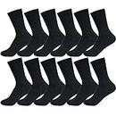 TENDSY Men's and Boy's Premium Full Length Socks, Mid Calf Length Socks, Formal Socks, Office Socks (Pack of 12 Pairs, Black)