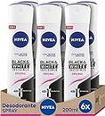 NIVEA Black & White Invisible Original Spray en pack de 6 (6 x 200 ml), desodorante antimanchas de cuidado femenino, para proteger la piel y la ropa