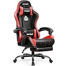 N-GEN Video Gaming Chair with Footrest High Back Ergonomic Comfortable Office Computer Desk with Lumbar Support Height Adjustable with PU Leather Recliner for Adults Women Men (Red)