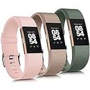 3 Pack Sport Bands Compatible with Fitbit Charge 2 Bands Women Men, Adjustable Replacement Straps Wristbands for Fitbit Charge 2 HR Small Large (Light Pink/Milk Tea/Avocado Green,Large)