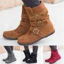 Women's Fashion Winter Mid Calf Boots Flats Booties Casual Shoes Buckle Zipper