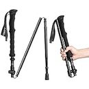 Collapsible Trekking Pole Folding Walking Stick,Travelers Adjustable Hiking Pole Walking Cane,Portable Mobility Aid for Women Men Hikers Gift by CLINE,Black