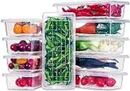 Skylike 6 Fridge Storage Boxes Fridge Organizer Food Storage Container with Removable Drain Plate and Transparent Lid Fruits, Vegetables, Fish Fresh Longer 1400 ML Container Boxes (Plastic)