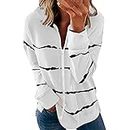 Women's Striped Casual Zip Up Hoodie Jacket Long Sleeve Lightweight Thin Drawstring Side Split Sweatshirt Coat Birthday Gift for Wife for Girlfriend for Daughter Discount Promotion Sale