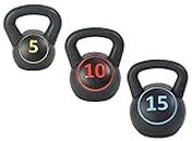 Signature Fitness Wide Grip Kettlebell Exercise Fitness Weight Set, Includes 5 lbs, 10 lbs, 15 lbs