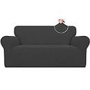 Easy-Going Stretch Loveseat Slipcover 1-Piece Sofa Cover Furniture Protector Couch Soft with Elastic Bottom for Kids Polyester Spandex Jacquard Fabric Small Checks (Loveseat, Dark Gray)
