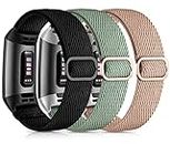 Epova 3 Stück Nylon Armband Kompatibel mit Fitbit Charge 3 / Charge 4 , Atmungsaktives Verstellbarer Dehnbarer Stoff Ersatzarmband für / , Damen Herren