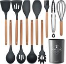 Juego de 12 utensilios de cocina madera silicona utensilios de cocina ayudante cuchara cubiertos
