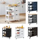 Home Rolling Kitchen Trolley Cart 33'' Tall Wood Storage Drawers Stand Shelves