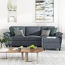 79" Convertible Sectional Sofa Couch, 3 Seat L Shaped Sofa with Removable Pillows Linen Fabric Small Couch Mid Century for Living Room, Apartment and Office (Gray)