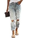 HETIPR Women's Ripped Boyfriend Jeans Mid Rise Loose Fit Distressed Stretchy Denim Pants, A1-1009-light Blue, Small
