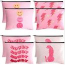 East Urban Home 8 Piece Large Preppy Large Smile Lightning Portable Leopard Cute Howdy Makeup Organizer Set in Pink/White | Wayfair