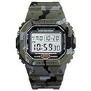 ROSEBEAR Men's Digital Quartz Watch, Unisex Shockproof Outdoor Digital Watches, 50 M Waterproof, Boys’ Sports Watch, EL Light Display, PU Strap, Green Camouflage, Bracelet