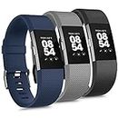 3 Pack Sport Bands Compatible with Fitbit Charge 2 Bands, Adjustable Replacement Wristbands for Women Men Small Large (Small, Navy Blue+Black+Gray)