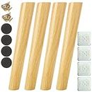 CYEER Pack of 4 Wooden Furniture Feet, 30 cm Slanted Wooden Feet for Furniture with Mounting Plates and Screws, Round Raw Oak Replacement Table Legs for Replace Old Furniture Legs for Sofas, Dining