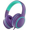 RORSOU R10 On-Ear Headphones with Microphone, Lightweight Folding Stereo Bass Headphones with 1.5M Tangle Free Cord, Portable Wired Headphones for Smartphone Tablet Computer MP3 / 4 (Purple)