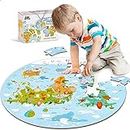 iPlay, iLearn Floor Puzzles for Kids Ages 3-5 4-8, Toddlers Wooden Jigsaw Puzzles, Round World Map Puzzle Toy W/Large Pieces, Geography Educational Birthday Gifts for 6-7 Year Old Boys Girls Children
