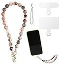 Phone Lanyard Wrist Strap, Stone Beaded Phone Wrist Strap with 2pcs Tether Tabs, Detachable Bracelet Phone Strap Chain for Women Girls (Pink)