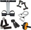 LIVOX Home Gym Workout Equipment Set Tummy Trimmer Pushup Bar Ab Wheel Roller Skipping Rope with 2 Hand Grips Gym Kit for Men and Women