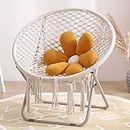 Tiita Saucer Chair, Round Cozy Chairs with Folding Metal Frame, Handmade Knitted Mesh, Comfy Moon Chair for Bedroom, Living Room Dorm Rooms, Garden and Courtyard