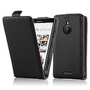 Cadorabo Case Compatible with Nokia Lumia 1520 in Caviar Black - Flip Style Case Made of Smooth Faux Leather - Wallet Etui Cover Pouch PU Leather Flip