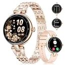 Smart Watches for Women with Small 1.106in AMOLED Touchscreen Answer/Make Call 5ATM Waterproof Always on Display Fitness Tracker Blood Pressure Heart Rate Delicate Diamond Band Women's Smart Watch