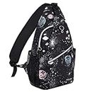 MOSISO Sling Backpack, Multipurpose Crossbody Shoulder Bag Travel Hiking Daypack, Black Base Galaxy