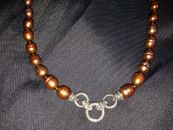 BARBARA BIXBY Chocolate Brown Honora Cultured Pearl 3 Ring Sterling Necklace