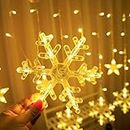 Lexton Snowflake Curtain String Light with Star | 138 Led Curtain Light | Warm White | 6 Snowflakes & 6 Stars | for Indoor Decorations, Christmas, Wedding, Party, Birthday