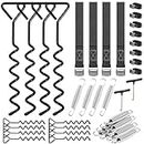 Tandefio 38 Pcs Trampoline Parts Set 12 Trampoline Stakes 12 Trampoline Springs 12 Strong Belt and 2 T Hooks Steel Corkscrew Shaped Stake Anchor Kit for Trampoline Accessories