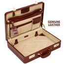 Cognac Leather Attache Briefcase Expandable Executive Business Case Work-Tassia