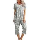 breaise Holiday Deals Womens Two Piece Outfits Floral Pajama Sets Super Soft Short Sleeve Night Suits Summer Crop Capris Pants Sleepwear My Orders