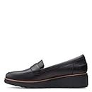 Clarks Women's Sharon Gracie Penny Loafer, Black Leather with Dark Tan Welt, 8 US
