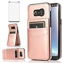 Phone Case for Samsung Galaxy S8 Plus with Tempered Glass Screen Protector and Credit Card Holder Wallet Cover Stand Leather Cell Glaxay S8plus S 8 8plus 8S Edge S8+ SM-G955U Cases Women Rose Gold