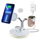 Wireless Charger,3 in 1 Magnetic Wireless Charging Station with Night Lamp for iPhone 14/13/12/Pro/Pro Max/Mini/SE/11/X/XS/8 Plus,iwatch SE/6/5/4/3/2,AirPods Pro/2(with Adapter)