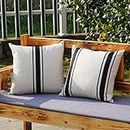 ONWAY Outdoor Pillow Covers Waterproof 16x16 Set of 2 Decorative Linen Throw Pillow Cover Beige and Black Striped Outdoor Pillows for Patio Furniture and Sunbrella