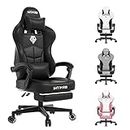 Popsit Gaming Chair with Footrest, Ergonomic Video Game Chair, Big and Tall PU Leather Computer Gamer Chair, Height Adjustable Swivel Office and Home Chair for Adults - Black