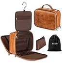 Elviros Travel Toiletry Bag for Women & Men, Large Hanging Leather Makeup Organizer, Traveling Water-resistant Cosmetic Case for Bathroom Toiletries Accessories (Brown)