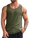 Runcati Men's Workout Tank Tops Sleeveless Ribbed Knit T Shirt Muscle Gym Fitness Tee, Army Green, Medium