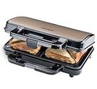 Bestron XL Sandwichmaker, Antihaftbeschichteter Sandwich-Toaster für 2 Sandwiches, inkl. automatischer Temperaturregelung & Bereitschaftsanzeige, 900 Watt, Farbe: Hellbeige/Satin