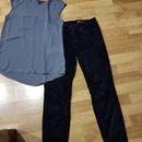 J. Crew Jeans | J.Crew Toothpick Velvet Jeans Navy Polka Dot 4/27 + V Neck Tunic Gray 2-Pcs 4 | Color: Blue/Gray | Size: 4